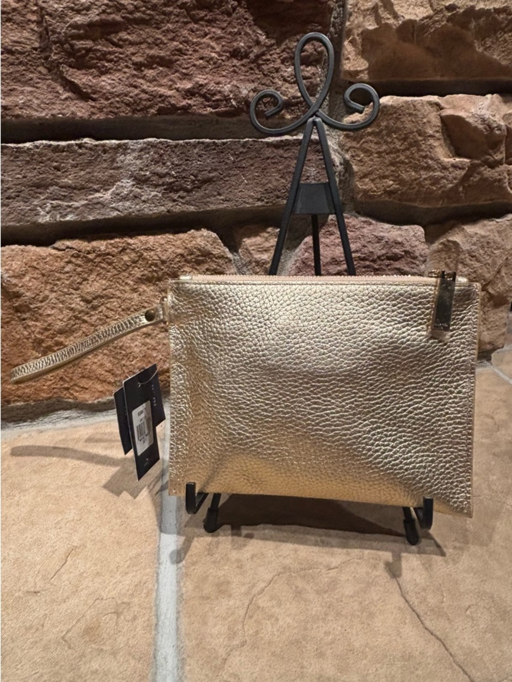 NWT Tommy Hilfiger Metallic Gold Leather Wristlet Clutch - Picture 3 of 8